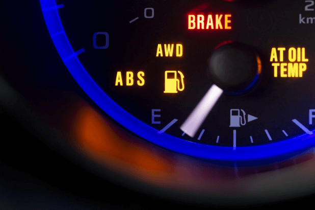 Brake warning sign alerting driver to potential car issues