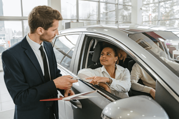 Purchasing a new car from the salon after a test drive.